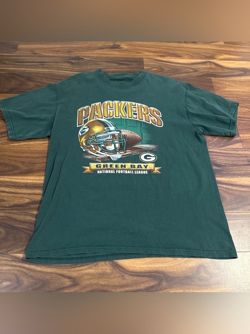 90s Green Bay Packers Graphic big helmet Tee - Dark Green